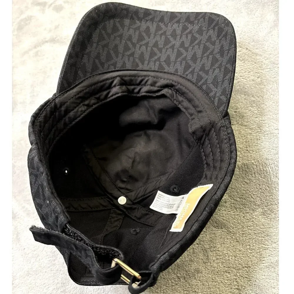 Michael Kors Womens Black Textured Jacquard Baseball Cap Hat OSFM Strapback EUC